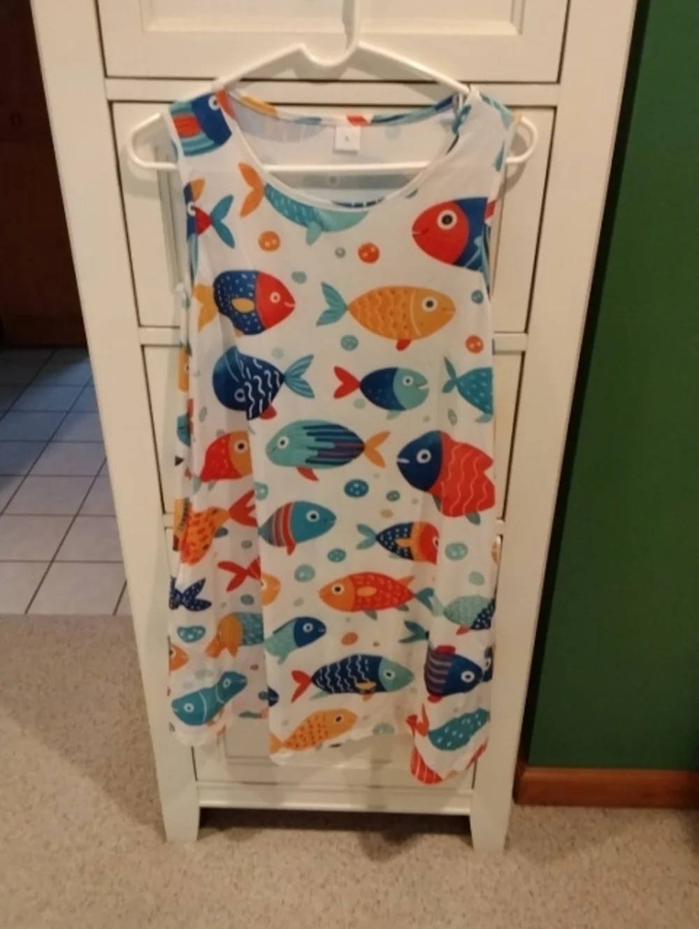 Sleeveless White Fish Print Dress in Multicolor - Unbranded
